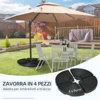 Outsunny Base per Ombrellone a Braccio da 4 Pezzi in HDPE Riempibili con Acqua e Sabbia, Ø100x8 cm, Nero(m-4)
