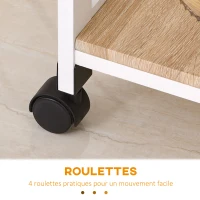 HOMCOM Chariot de service desserte de cuisine à roulettes 2 étagères + plateau amovible + tiroir bois de pin blanc chêne clair(m-5)