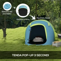Outsunny Tenda da Campeggio Pop Up Impermeabile con Accessori e Borsa di Trasporto, 245x148x105 cm, Blu(m-4)