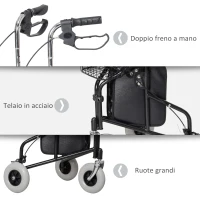 HOMCOM Deambulatore per Anziani e Disabili ad Altezza Regolabile con Cestino e Vassoio, 60x62x84-100.5 cm, Nero(m-7)