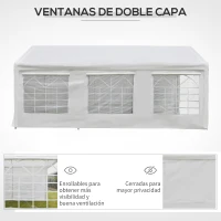 Outsunny Carpa para Fiestas 6x3 m Cenador Pabellón de Jardín con 4 Paneles Laterales 2 Puertas Enrollables y 6 Ventanas Protección UV para Exterior Eventos Bodas Blanco(m-4)
