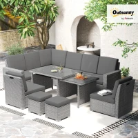 Outsunny Seven-Piece Rattan Garden Sofa Set, with Expanding Table - Light Grey(m-2)