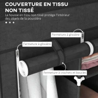 HOMCOM Armoire penderie multi-rangement - 8 étagères, 2 barres - non tissé noir(m-5)