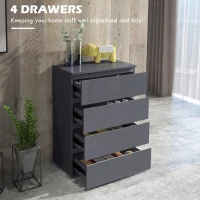 HOMCOM High Gloss Chest of Drawers, 4-Drawer Storage Cabinets, Modern Dresser for Bedroom, Grey(m-4)
