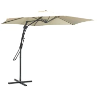 Outsunny 3m Cantilever Parasol with Easy Lever, Patio Umbrella with Crank Handle, Cross Base and 6 Metal Ribs, Outdoor Sun Shades for Garden, White(m-1)