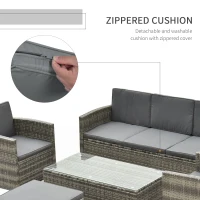 Outsunny Rattan Garden Furniture Outdoor Patio 5 Piece Wicker Weave Sofa Set with Storage,  Cushioned, 3-Seater Sofa + 2 Single Chairs + Foot Stool + Coffee Table(m-5)