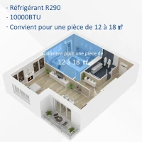 HOMCOM Climatiseur mobile 10000 BTU/H débit d'air 360 m³/h, minuterie 24H et télécommande, capacité max. de 30 m² blanc(m-5)