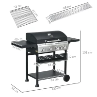 Outsunny Five-Burner Steel Gas Grill, with Thermometer - Black(m-3)