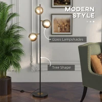 HOMCOM Tree Floor Lamp for Living Room Bedroom with 3 Light, Modern Standing Lamp, (Bulb not Included), 162cm, Grey(m-4)