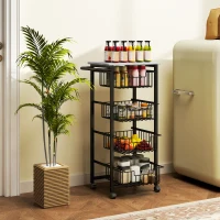 HOMCOM Desserte cuisine 4 niveaux chariot de service sur roulettes plan de travail cadre en acier 49,5 x 31 x 91 cm gris clair(m-8)