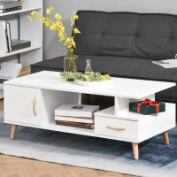 HOMCOM Modern Minimalism Coffee Table with Storage, Sofa Side Table with Shelf & Drawer for Living Room Reception Room, White(m-10)