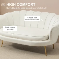 HOMCOM 2 Seater Sofa, Modern Velvet Loveseat Sofa, Fabric Small Couch with Petal Backrest and Gold Steel Legs for Living Room, Bedroom, Cream(m-5)