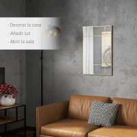 HOMCOM Espejo Rectangular de Pared Espejo de Ventana 90x60 cm con Marco de Metal Espejo Decorativo para Salón Dormitorio Dorado(m-4)