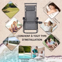 Outsunny Chaise Longue Pliable de Jardin Bain de Soleil zéro gravité Pare-Soleil et Dossier réglable Plateau Porte gobelet Accessoires Metal textilène Gris chiné(m-7)