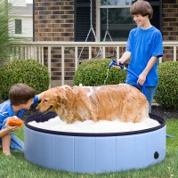 PawHut Dog Paddling Pool, Foldable Dog Pool, Leakproof & Hard Plastic, Portable Pet Bathtub with Non-Slip Base & Drainage Hole, for Indoors, Outdoors, Garden, Patio, 120 x 30 cm, Blue(m-2)