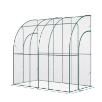 Outsunny Walk-In Greenhouse, Lean-to Small Greenhouse with Zipped Roll Up Doors, Tomato Greenhouse with Plastic Cover and Sloping Top for Flowers, Vegetables and Herbs, 214cm x 118cm x 212cm, Clear(m-11)