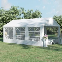 Outsunny Carpa para Fiestas 6x3 m Cenador Pabellón de Jardín con 4 Paneles Laterales 2 Puertas Enrollables y 6 Ventanas Protección UV para Exterior Eventos Bodas Blanco(m-2)