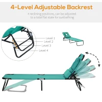 Outsunny Foldable Outdoor Sun Lounger Adjustable Backrest Reclining Chair with Pillow and Reading Hole Garden Beach, Dark Green(m-4)