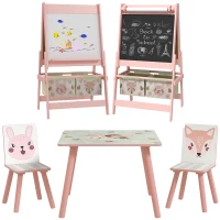 ZONEKIZ Kids Table and Chair Set and Kids Easel with Paper Roll, Storage Baskets, Kids Activity Furniture Set, Pink(m-1)