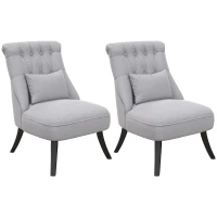 HOMCOM Tub Chair, Armless Single Sofa, Modern Button Tufted Armchair, Upholstered Linen Fabric Longue Accent Chair for Living Room, Bedroom, Set of 2, Grey(m-11)