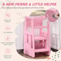 HOMCOM Kids Step Stool, Adjustable Standing Platform, Toddler Kitchen Stool, Pink(m-7)