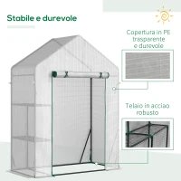 Outsunny Serra da Giardino in PE e Acciaio per Esterni con 2 Scaffali e Porta Avvolgibile, 143x73x195 cm, Bianco(m-4)
