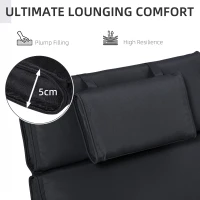 Outsunny Garden Sun Lounger Cushion Replacement Soft Sunbed Reclining Chair Relaxer Pad with Pillow, Cushion ONLY - Black(m-4)
