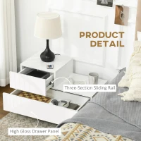 HOMCOM High Gloss Front Bedside Table with Drawers Nightstand with RGB LED Light and Remote for Bedroom Living Room White(m-6)