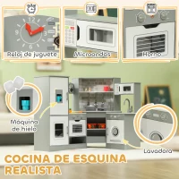 AIYAPLAY Cocinita Infantil con Sonido Fogón Horno Grifo Fregadero Microondas Lavadora Máquina de Hielo y Accesorio de Cocina Gris(m-5)