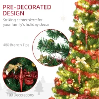 HOMCOM 6' Artificial Prelit Christmas Trees Holiday Décor with Warm White LED Lights, Auto Open, Tinsel, Ball, Star(m-6)