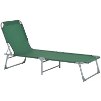 Outsunny Reclining Sun Lounger Chair Folding Camping Bed with 4-Position Adjustable Backrest, for Travel Indoor Outdoor Office Fishing, Green(m-1)