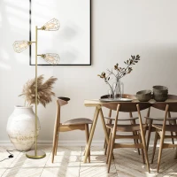 HOMCOM Retro Practical Tree Floor Lamp 3 Angle Adjustable Lampshade Steel Base for Living Room Bedroom Office Gold 165cm(m-7)