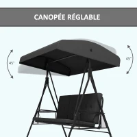 Outsunny Balancelle de jardin 3 places grand confort inclinaison toit réglable, 2 tablettes latérales, coussins, acier polyester(m-5)