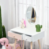 HOMCOM Kids Dressing Table w/ Mirror 2-Drawer Cute Heart Handles Bedroom Play Room Storage Elegant Wood Legs -White&Pink(m-8)