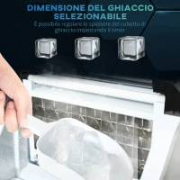 HOMCOM Macchina Ghiaccio 20kg in 24 Ore, 24 Cubetti in 14-18 Minuti con Dimensione Regolabile, Serbatoio 3.2L e Sistema Autopulente, Argento(m-7)