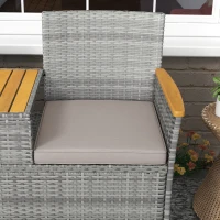 Outsunny Two-Seat Rattan Loveseat, with Wood-Top Middle Table - Grey(m-8)