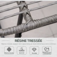 Outsunny Fauteuil chaise de jardin avec repose-pieds en métal époxy et résine tressée aspect rotin avec coussins moelleux - gris(m-4)