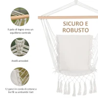 Outsunny Sedia Sospesa a Dondolo da Interno ed Esterno in Tessuto con Nappe, 90x50 cm, Crema(m-6)
