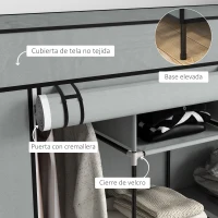 HOMCOM Armario Ropero de Tela Armario Portátil con 10 Compartimentos 2 Rieles Colgantes y 4 Cajones 166x42,5x169,5 cm Gris(m-5)