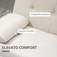HOMCOM Divano Letto 3 Posti Reclinabile con Rivestimento Effetto Lino e Tavolino a Ribalta, Beige(m-6)