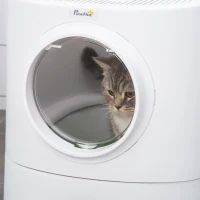 PawHut Bac à litière pour chat maison de toilette avec deux portes et une pelle dim. 43L x 51l x 38H cm - blanc(m-9)