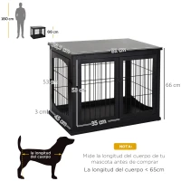 PawHut Jaula para Perros de Madera con Superficie de Mesa 2 Puertas y Rejillas de Metal 81x58,5x66 cm Negro(m-3)