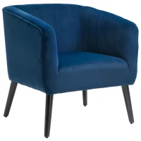 HOMCOM Poltroncina Moderna Sedia Imbottita Stile Nordico, Rivestimento in Velluto e Gambe in Legno, Blu, 70.5x70x76cm(m-10)