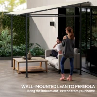 Outsunny 2.4 x 2.4 m Wall Mounted Pergola Gazebo with PA Coating Fabric and Metal Frame, UPF30+, Lean to Garden Gazebo, Wind Resistant Outdoor Sun Shade Shelter for Garden, Deck, Cream White(m-6)