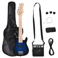 HOMCOM Guitare électrique avec amplificateur, sac, médiators, cordes de rechange, câble noir bleu(m-8)