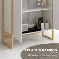 HOMCOM Mobile Sottolavabo Bagno con 2 Ante a Pressione in Bambù e MDF con Intaglio a U, 70x33x79.5cm, Bianco(m-6)