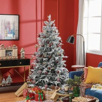 HOMCOM Albero di Natale Innevato 182.88cm con 2531 Rami Alto e Stretto con Base Pieghevole, Verde(m-2)