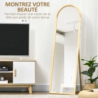 HOMCOM Miroir sur pied miroir de sol en bois rectangulaire arrondi avec support style scandinave dim. 148L x 41l cm(m-4)