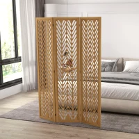 HOMCOM Paravent en bois ajouré séparateur de pièce closion intérieur pliable 3 panneaux en bois 120 x 170 cm naturel(m-2)