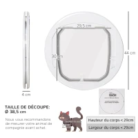 PawHut Chatière pour chien et chat porte magnétique chatiere pour moustiquaire grillé en PC 4 voies d'accès avec verrouillage résistante rigide panneau de fermeture inclus 44 x 4 x 44 blanc(m-3)